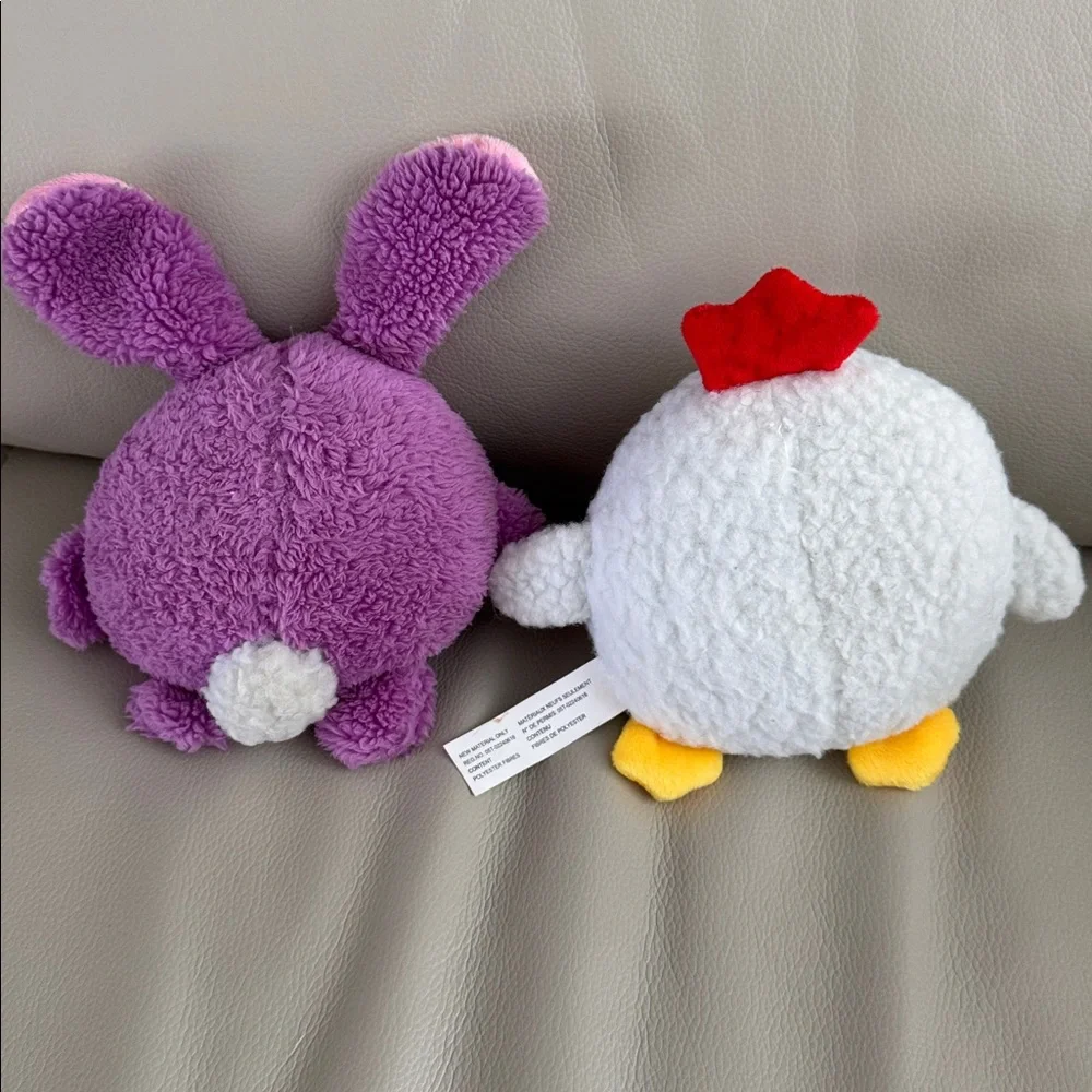 Plush Bunny and Chicken Pet Squeaker Toy Set - Purple and White